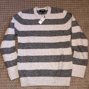 NEW men’s express cozy gray striped crew neck soft sweater sz small